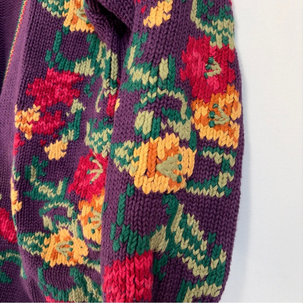 Vtg Robert Scott Women M Cardigan Knit Sweater Purple Floral Grandmacore Cottage - Picture 7 of 14